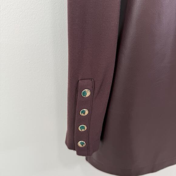 Chicos Ponte Faux Leather Tunic Top Chicos 1 Sz M Cherry Old Money Casual Work - Picture 4 of 11